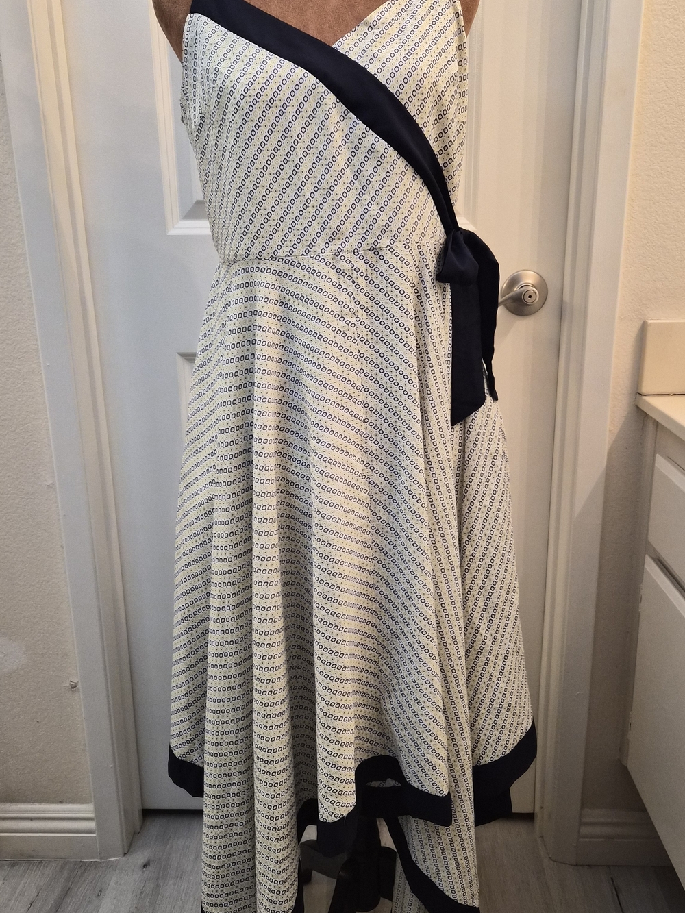 Banana Republic White Dress with Navy Trim and Asymmetric Hem